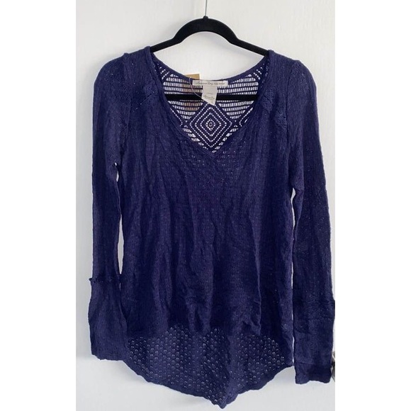 SOLD - American Rag Boho navy crochet top - Picture 1 of 5